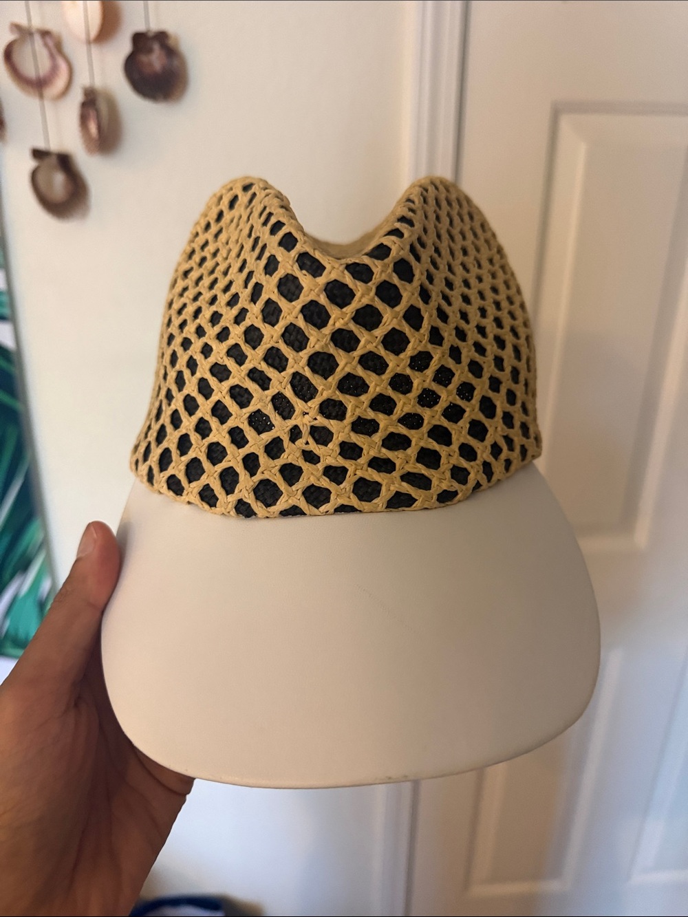 Two-Tone Straw Mesh Visor Hat — Cream Visor with Tan Mesh Crown